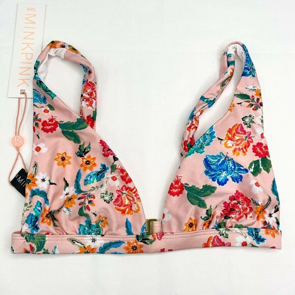 Mink Pink Bikini Top Women XS NWT Beach Please Pink Triangle Swim Bathing Suit - Picture 1 of 7